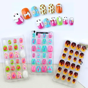 Wholesale Cute Kids Press On Nails Colorful Ready To Wear False Nails With Glue Pre-glued Fake Nails For Kids