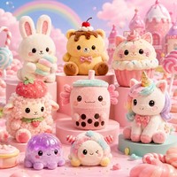 Ensemble de poupées en peluche OEM sur le thème des bonbons et desserts, jouet en peluche licorne, lapin et cupcake à thème bubble tea
