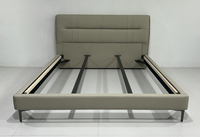 Handgetuftetes Lederbett mit Knopfdetails und 5D Geräuschloser Massivholz-Lattenrost Premium-Qualität Gepolstertes Kingsize-Bett