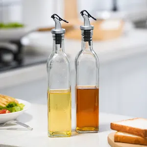 Bouteille carrée en verre d'huile d'olive Nodrip 500ml distributeur d'huile vide ensemble de bouteilles d'huile et de vinaigre avec support