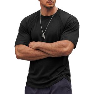 FOXA <b>Mens</b> T-Shirt Short Sleeve Crewneck Quick Dry Gym Workout Shirt <b>Stretch</b> Knitted Cotton Spandex - Product Image 1