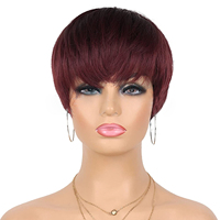 Perruque Courte Noire pour Femmes Noires, Perruque Synthétique pour Femmes avec Frange, Sans Dentelle Frontale, Cheveux Bouclés, Coupe Pixie de 6 Pouces