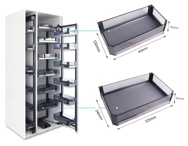キッチン収納6段引き出し式パントリー食器棚高さ調節可能引き出しと棚回転式ガラスパントリー