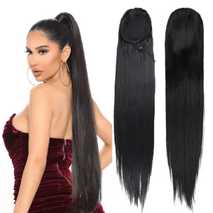 Synthetic Hair Afro Ponytail Hair Bun With Cap Kinky Straight Ponytail Wig Long Women Ponytail 20inch Synthetic Hair