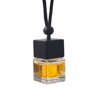 Flacon diffuseur de parfum pour voiture, vide, carré, en verre transparent, rechargeable, 8 ml, avec bouchon à vis en bois noir et logo personnalisé sérigraphié