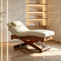 Lit de beauté électrique à 3 moteurs au design unique, avec cadre en bois, pour salon de beauté, lit de spa facial extensible, lit de traitement chauffant moderne