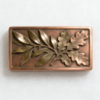 Barre de cuivre massif sculptée en relief feuille de laurier, design personnalisé haut de gamme, thème nature, cadeau de collection, décoration de bureau, lingot de cuivre