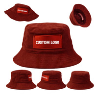 Chapeau Bob Unisexe en Velours Côtelé Bleu Marine Chaud d'Hiver pour Hommes, avec Broderie Personnalisée et Logo, à Large Bord