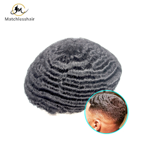Pizzo 10mm Afro onda arricciatura per gli uomini neri unità di ricambio dei capelli 130% densità africano americano unità di capelli parrucche - Product Image 1