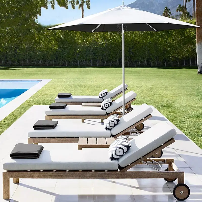 luxury outdoor wood sunbed teak garden furniture modern wood beach sun lounger chair hotel pool teak chaise lounge
