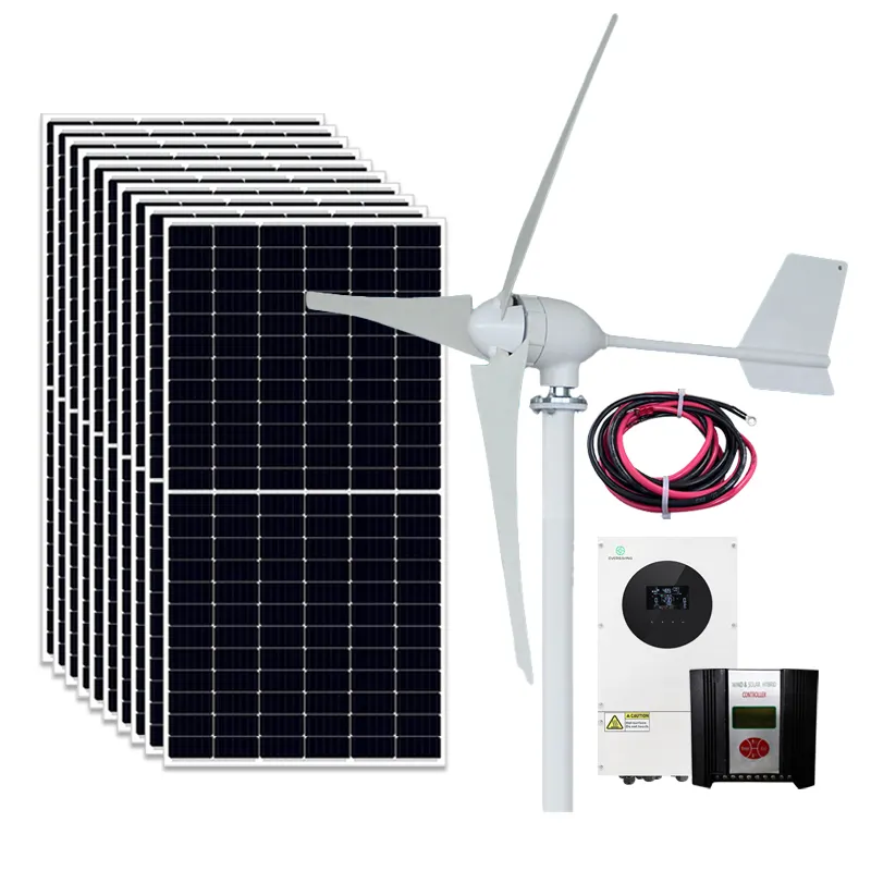 Off Grid 10kw Energia De Turbina Eólica Solar Turbina Híbrida 5Kw Geração De Energia Eólica Sistemas Solares Domésticos Painéis De Energia Solar Completos