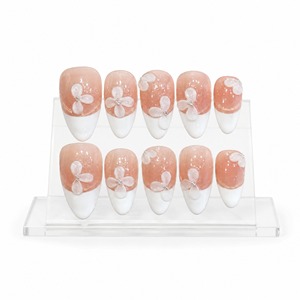Uñas Postizas Acrílicas Hechas a Mano con Diseño de Flores y Punta Francesa, Cobertura Completa, 10 Piezas para Dedos - Product Image 3