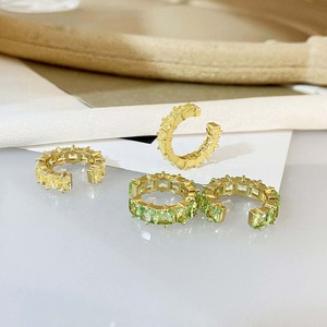 Customizable Different Color Square Stone Ear Cuffs Gold Plated Non <b>Pierced</b> Open Hoop Ear Clip Trendy Layer Ear Jewelry Bulk - Product Image 1