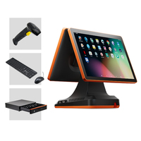 POS-система Jinshijie D02 15,6 дюйма с двумя экранами, емкостным сенсорным управлением, для ресторанов, с процессором Intel 3-го поколения, Wi-Fi, кассовый аппарат