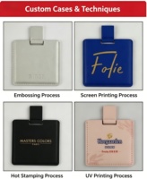 Étui en cuir PU, miroir de poche cosmétique personnalisé en acier inoxydable avec éclairage, finition argentée, incassable, portable pour les voyages