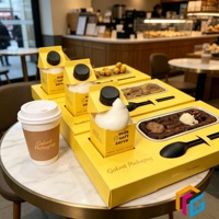 Boîte d'emballage pour sandwichs personnalisable avec logo, recyclable, avec plateau intégré pour gobelet à café, finition mate, gaufrage, pour œufs, toasts et chips de pommes de terre