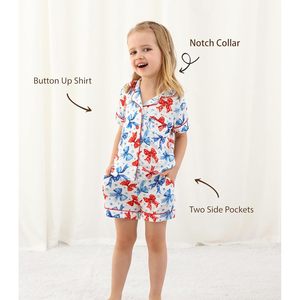 Conjunto de Pijama Personalizado para Niños Pequeños, Viscosa de Bambú, Camisa con Botones, Pantalones Cortos, 2 Piezas, Suave, con Bolsillos, 2-5 Años - Product Image 5