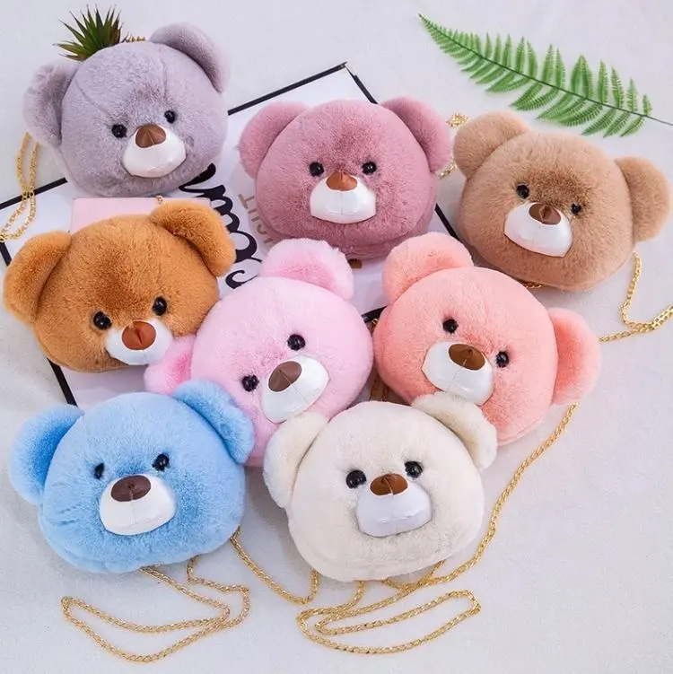 Bolso de piel sintética con dibujos animados para mujer y niña, bandolera con cadena larga y estampado de conejo, oso de peluche