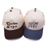 Casquettes de baseball unisexes à visière incurvée haute, marron et blanc cassé, brodées sur mesure, 5 panneaux, bicolores, avec logo