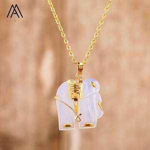 ゴールドエレファントブッダジュエリータイガーズアイカービングクリスタルネックレスペンダントチョーカーファッションギフト - Product Image 4