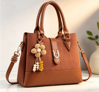 Sac à main élégant en cuir grainé litchi avec breloque florale, fourre-tout polyvalent grande capacité pour épaule/bandoulière