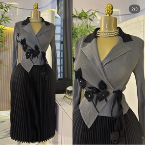 Vestidos de Mujer Ecológicos con Estampado Digital, Lisos, con Cuello de Traje, Manga Larga, Plisados, con Estampado Floral, Corte en A, Largos, a la Moda - Product Image 3