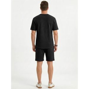 FOXA Men's 2 Piece Outfit Short Sleeve T Shirt And Shorts <b>Set</b> Breathable Polyester Summer Beach Workout Wear - Product Image 6