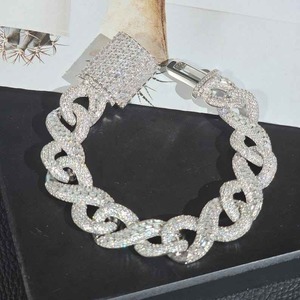 สร้อยข้อมือคิวบันลิงค์ประดับเพชรโมอิสซาไนต์ทรงกลมแบบ Iced Out สำหรับทุกเพศ ทำจากเงินแท้ 925 เครื่องประดับคุณภาพสูง สไตล์ฮิปฮอป เหมาะเป็นของขวัญสำหรับคนรัก - Product Image 2
