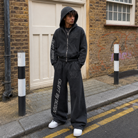 Ensemble streetwear OEM personnalisé : Hoodie court zippé coupe boxy et pantalon large 500 GSM, délavé à l'acide, effet vieilli, appliqué, sérigraphié, épaules tombantes