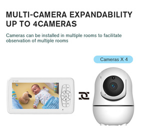 Moniteur Bébé Sans Fil en Promotion 5'' HD 720P avec 4 Caméras, Rotation Panoramique et Inclinaison, Audio Bidirectionnel, Vision Nocturne, Détection de Mouvement et Berceuses - Product Image 5