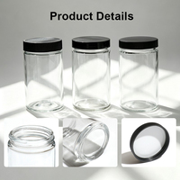 Vente en gros de pots en verre transparent à parois droites et à large ouverture de 300 ml (10 oz) avec couvercle à vis noir côtelé pour aliments