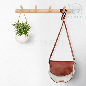 Bamboo Wood Garment Wall Mounted Rack <b>Clothes</b> Holder <b>Storage</b> Organizer Coat Hanger with 4 Hooks for Bedroom & Hotel - Product Image 2