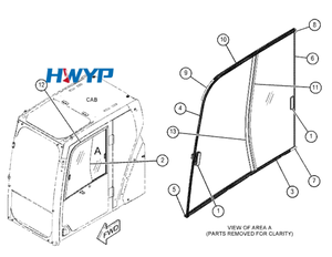 Pare-brise avant, vitres des portes et toit en verre pour excavatrices Kobelco SK130-8, SK140-8, SK200-8, SK210-8 - Product Image 6