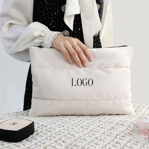 2024 Winter Custom Logo Down Cotton Nylon Soft Light Weight Puffer Puffy Fluffy Quilted Makeup Cosmetic Bag Travel Make up Pouch - Product Image 3