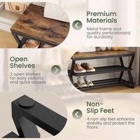 Banc de rangement multifonctionnel moderne de luxe à trois niveaux en métal et bois avec étagère longue pour chaussures, idéal pour le salon