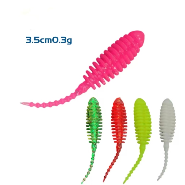 20pcs 3.5cm Freshwater Worm Bait Needle Tail Carp Bass Fishing Soft PVC Lure Artificial Soft Bait for River and Lake Fishing