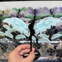 Ornement en cristal naturel mélangé en gros, ailes de dragon, pierre brute, statue d'ailes de dragon, support d'affichage en métal noir, Feng Shui