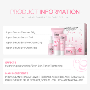 Coffret de Soins de la Peau Sakura Japonais Marque Blanche 4 Pièces Naturel Anti-Âge Réparateur Sérum Visage Nettoyant Lotion Crème Contour des Yeux - Product Image 4