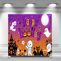 Housse de toile de fond carrée pour Halloween, motif Lune Pleine, Nuit Sinistre, Citrouille et Squelette, pour Cérémonies et Fêtes, Personnalisable