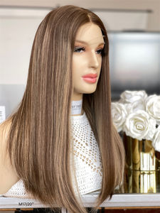 Vente d'usine 20 "soyeux droite 100% attachée à la main perruque de cheveux européenne luxe HD cheveux slaves dentelle haut perruque casher en Stock - Product Image 4