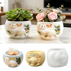 Molde de Silicona para <span class=keywords><strong>Maceta</strong></span> con Forma de Gato M55563, Creativo para el Hogar, Almacenamiento de Escritorio, Yeso - Product Image 2