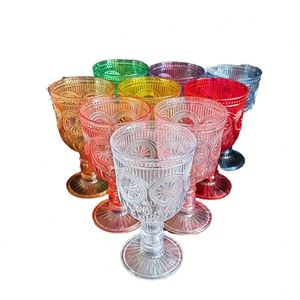 Vintage Plastic 380ml Unbreakable Stemmed <b>Wine</b> <b>Goblet</b> Floral Embossed Reusable Party Tableware - Product Image 1