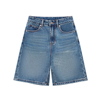 Shorts en jean taille mi-haute pour femme, délavage clair, 100% coton, coupe large, ourlet brut, décontracté d'été, vente en gros