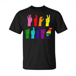 Camiseta Lgbtq con diseño de manos arcoíris en lenguaje de señas, unisex, talla mediana para adultos - Product Image 2