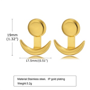 Boucles d'oreilles clous ancre en acier inoxydable plaqué or, motif lune, pour femmes, vente en gros - Product Image 6