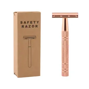 Wholesale Price Double Edge Safety Razor Aluminum Handle Zinc Alloy Head Classical Rose Gold Razor