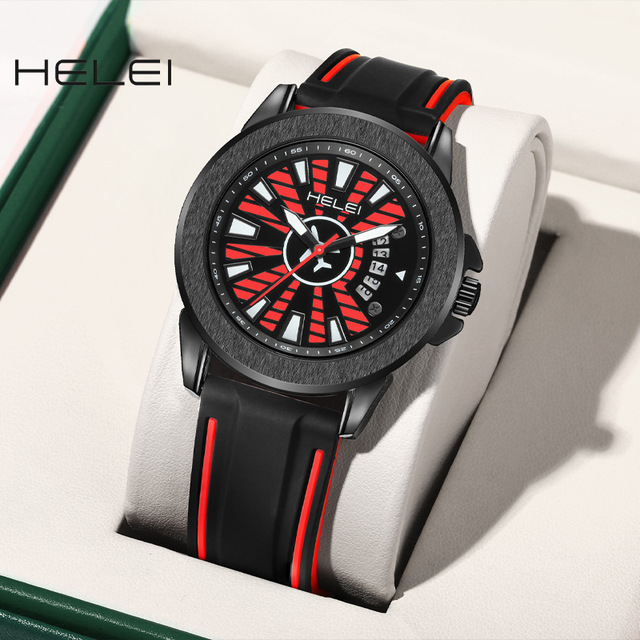 Helei H9004A-J Trendy Simple Helmsman Series Multifunction Silicone Material Strap 9004 Men's Quartz Movement Waterproof Watches