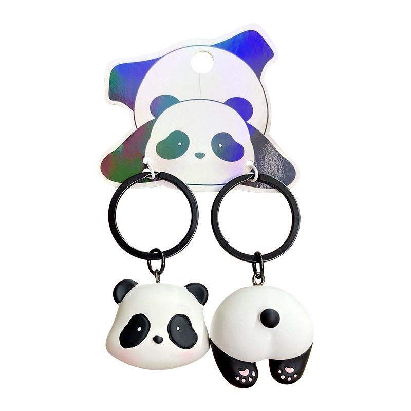 Cute Panda Rubber Couple Style Keychain Panda Creative Doll Suitable for Keychain Bag Pendant Necklace Pendant PVC Sling