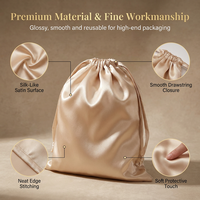 Sacs à cordon en satin réutilisables personnalisés avec logo, pochettes douces pour bijoux et emballages cadeaux cosmétiques pour extensions de cheveux