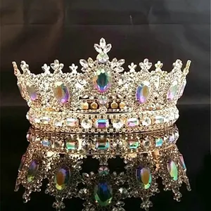 Groothandel Made-To-Order Shiny Beauty Tiara Metal Plating Ab Steen Strass Schoonheidswedstrijd Pageant Crown